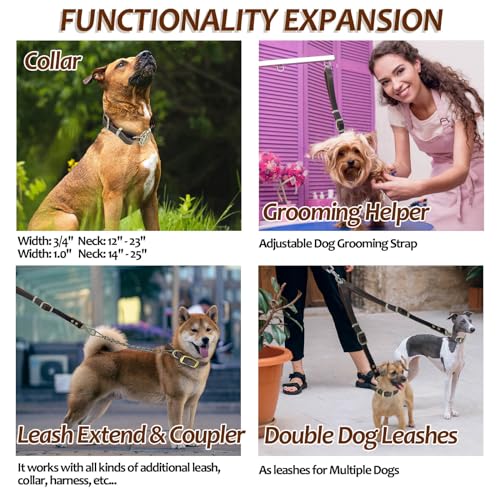 Leather Short Dog Leash,Adjustable Length Dog Leads,Extra Thick Genuine and Heavy-Duty Hardware Handmade Assembled with Extension Function Strong Traffic Pet Leashes. (Width: 1.0" Length: 14-25") - size: Width: 1.0" Length: 14-25"