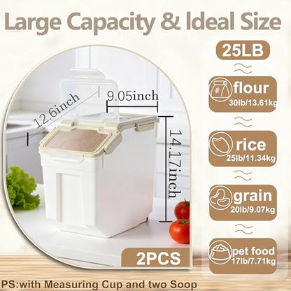 RUIAN 25lb Flour Rice Storage Containers Bin, Large Airtight Storage Container with Wheels Seal Locking Lid, with Measuring Cup&Scoop for Flour, Rice, Grain(Gray 4PCS) - color: Gray 4Pack 25Lb
