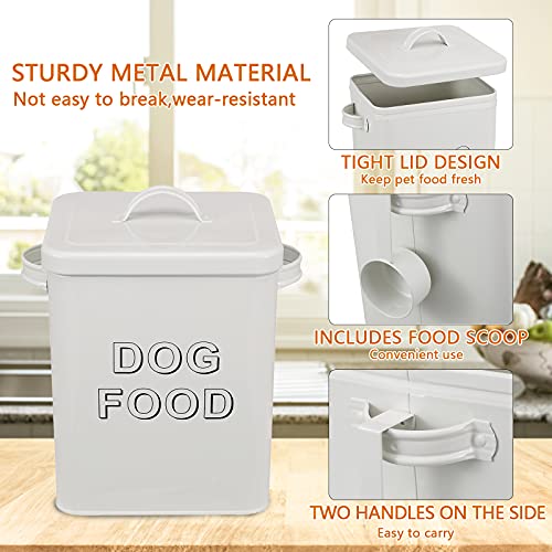 Pethiy airtight Dog Treat container bin and DOG Food Storage Tin with Lid With Handle |4-5 lbs Capacity | Serving Scoop Included -White - color: White(DOG FOOD)