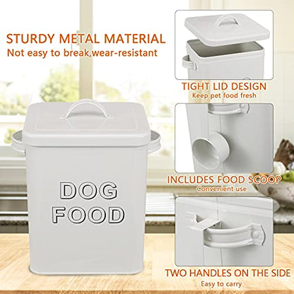 Pethiy airtight Dog Treat container bin and DOG Food Storage Tin with Lid With Handle |4-5 lbs Capacity | Serving Scoop Included -White - color: White(DOG FOOD)
