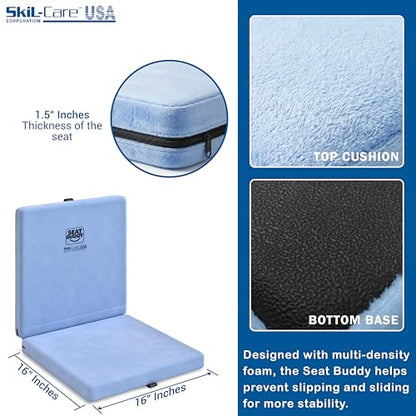 Skil-Care Seat Buddy Cushion, Foldable, 16"x16", Blue Cozy Cloth, 914350 - color: Blue
