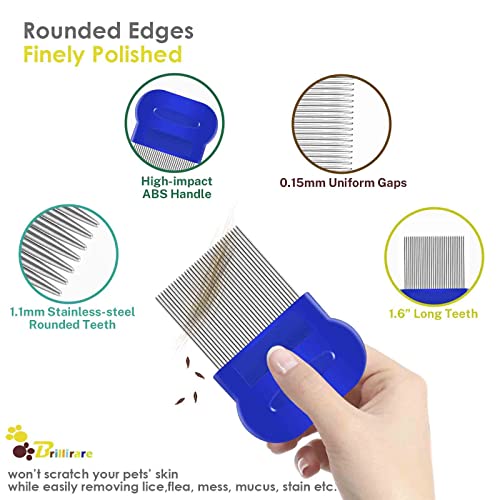 4 Pack Flea Lice Comb, Stainless Steel Dog Cat Grooming Combs with Rounded Teeth, Double Sided Professional Pet Tear Stain Remover, Dematting Tool for Small, Medium & Large Pets - size: Large
