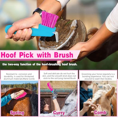 Abbylike 12 Pieces Horse Grooming Kit Equine Care Brushes, Rose Red - color: Rose Red