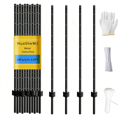 Metal Fence Post 4.8 Feet Black Pack of 20 U Post for Wire Fence - color: Black 20pcs, size: 4.8 ft.