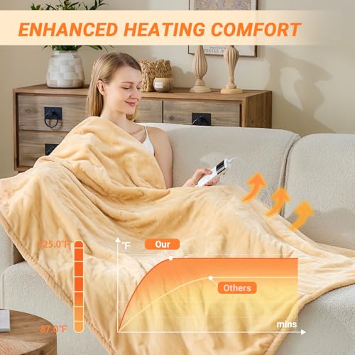Heated Blanket Electric Throw, 50"x60" Soft Flannel Heating Blanket with 8 Hours Auto Off 10 Fast Heating Levels Machine Washable Sherpa Heated Throw Blanket with Overheating Protection - color: Khaki, size: Throw(50" x 60")