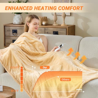 Heated Blanket Electric Throw, 50"x60" Soft Flannel Heating Blanket with 8 Hours Auto Off 10 Fast Heating Levels Machine Washable Sherpa Heated Throw Blanket with Overheating Protection - color: Khaki, size: Throw(50" x 60")