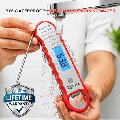 0.5s Instant Read Meat Thermometer Digital, Cooking, ±0.5°F Accuracy - color: Silver & Red