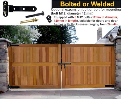 13” Heavy Duty Gate Hinges,900 LBS Load Capacity, Thickened Solid Steel | 180°Open or 90°in/Out Swing,Black Hinges With 8Bolts,Smooth operation,Bolt/Weld On Wood/Metal Garden Fence Shed Barn Gates - size: Large-8Bolt