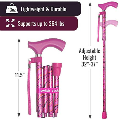 Switch Sticks Folding Walking Cane For Women & Men - color: Tango