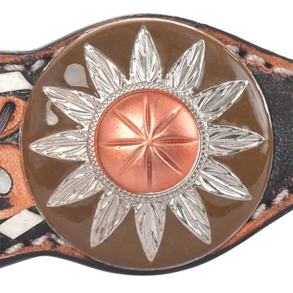 Circle Y White Daisy Filigree Tooling Durable Versatile Western Horse Size Standard Cheek Browband Headstall | 36" - 43" Headstall Working Length
