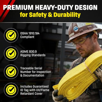 DD Sling 3 Inch x 20 Foot Nylon Lifting Sling – USA Made, 8,900 lb Vertical, 7,200 lb Choker, 17,800 lb Basket – 2-Ply Heavy Duty 900 Webbing, Type 4 Twisted Eye & Eye Rigging Sling - size: 3 in x 20 ft