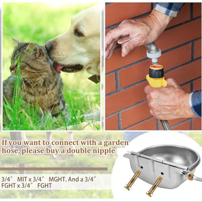 Tessco for you 3 Sets Automatic Animal Drinking Water Bowl, 304 Stainless Steel Livestock Waterer Dispenser for Dog Horse Goat Pig Cow, 4l/135oz with Float Valve and Water Tank, Drinking Trough
