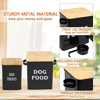 Dog Food Storage Container Farmhouse Pet Food Treats Bin with Lid and Scoop, Perfect Sturdy Canister Tins for Kitchen Countertop, Shelf, Great Gift for Pet Owners - Dog Food - Black - color: Dog Wood Black