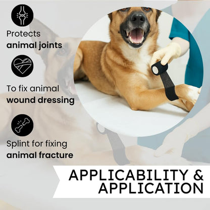 4" Cohesive Flexible Bandage Wrap – Black - Pack of 4 | Self-Adherent Vet Tape for Animal Wrapping, Support & Protection – Non-Slip, Breathable, Flexible Bandage for Livestock - color: Black