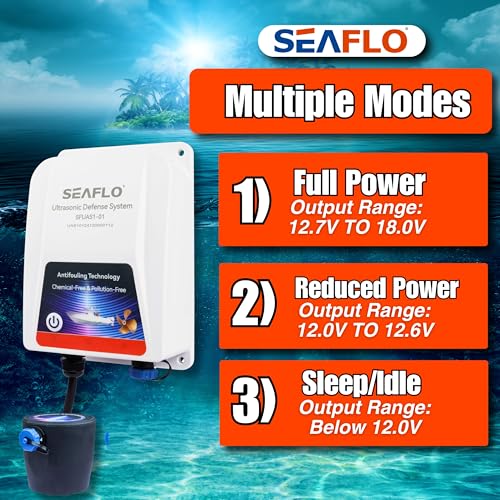 SEAFLO Ultrasonic Hull Defense System – Fully Automated Anti-Fouling Device, Prevents Barnacle & Algae Growth, Protects Hull, Drives & Running Gear, Covers 200 sq.ft – 4-Year Warranty - style: 1 Transducer System
