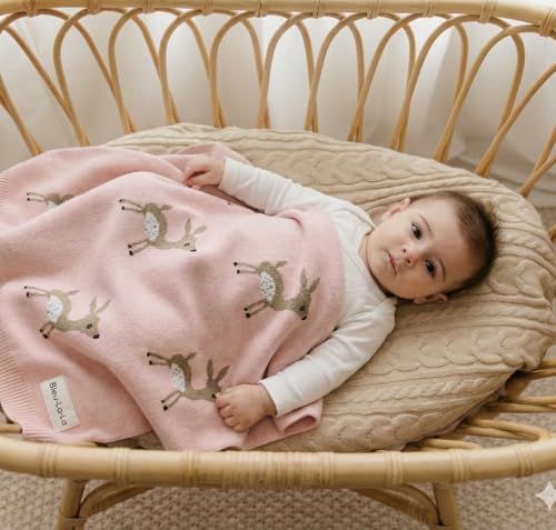 Knit Baby Swaddle Blanket - 100% Cotton Soft Cozy Receiving Swaddle Stroller Blanket for Shower Gift Registry for Newborns, Infants, Toddlers (Deer - Pink) - color: 10 - Deer - Pink
