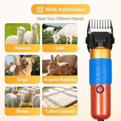 200W Professional Dog Hair Clippers for Grooming, Heavy Duty Pet Clipper & Sheep Shears for Thick Hair, Corded Low Noise Animal Trimmer for Cats, Horses, Goats, Alpacas