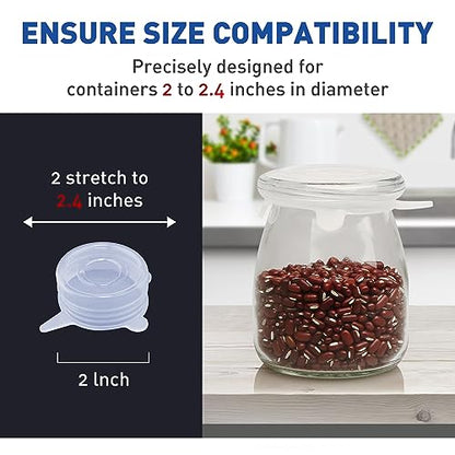 Extra Small Silicone Stretch Lids 2 Inch Reusable Silicone Jar Cover lids to Fit 2 Inch to 2.4 Inch Small Yogurt Jars,Milk Bottles,Cans 8 Pack - size: 2-2.4 inch (1 size)