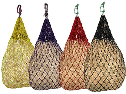 Set of 2 52" Eager Feeder Hay Nets with 2" Holes, Fits 6-8 Flakes of Hay, Includes Steel Snaps for Easy Hanging (52", Yellow) - color: Yellow