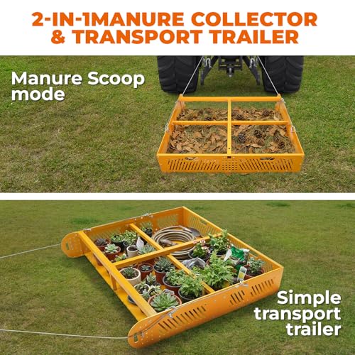 POPMOON 2-in-1 Horse Manure Fork & Tow Behind Trailer Manure Scooper 330lb - size: 43.5" L - no wheels