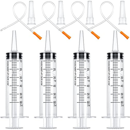 Tondiamo 4 Pack Lamb Goat Kid Feeding Kit 60ml Plastic Syringes 12.6 Inch Clear Feeding Tube Set
