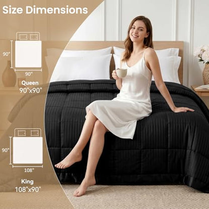 downluxe King Size Blanket with Satin Trim, Lightweight Down Alternative King Blanket for All Season, Machine Washable (Black, 108 x 90 Inch) - color: Black, size: King