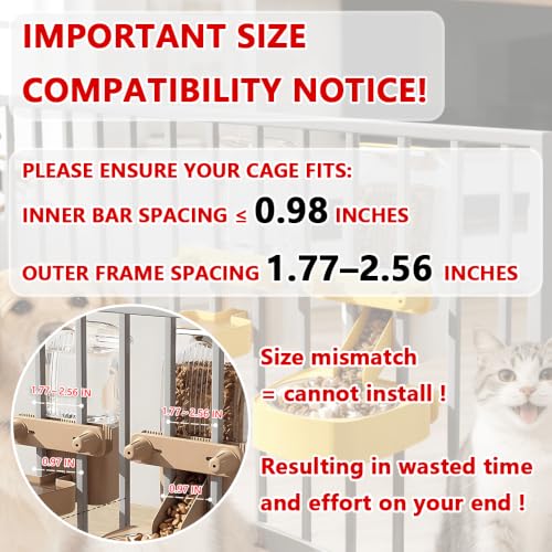 2-Pack Cage-Style Large Capacity Hanging Automatic Pet Feeder & Water Dispenser 50oz/1500ml,for Cages 0.98" Max Inner,1.77"-2.56" Outer,for Small/Medium Dogs, Cats, Rabbits & Guinea Pigs - color: Yellow
