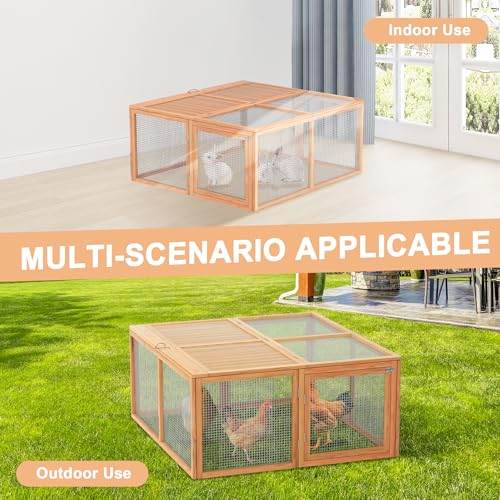 Portable Chicken Coop Run, Folding Rabbit Hutch, Logs - color: Logs
