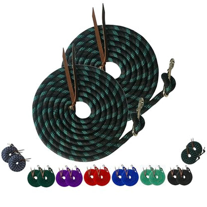 Majestic Ally 14' Pack of 2 Poly Training Lead Rope with Leather Popper for Horses & Livestock – 14 Foot Long and 5/8 inch Thick - Replaceable Heavy-Duty Bolt Snap (Turquoise-Gray-Black) - color: Turquoise-Gray-Black