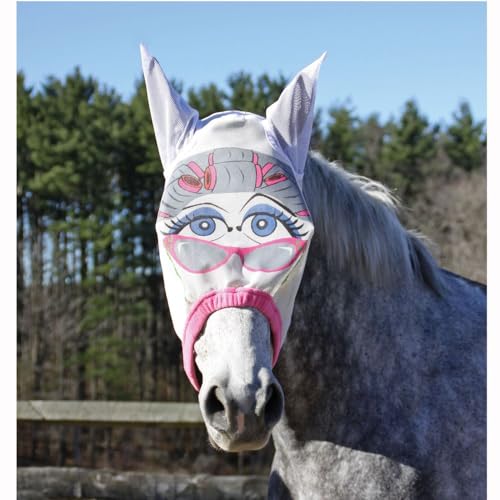 Schneiders Dura-Mesh Designer Fly Horse Masks | Fun Patterns & 70% UV Protection | Durable 1000D Mesh with Ear Coverage & Fleece Comfort - color: Pink, style: Granny