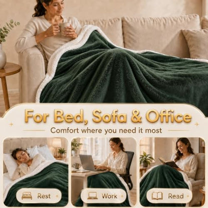 Heated Blanket Electric Blanket Full Size 72''x84'' with 5 Heat Settings, 10 Hour Auto Off, Machine Washable, Flannel & Sherpa Soft Warming Blanket for Couch, Bed, Office - Grass Green - color: 04-grass Green, size: 72''x84''(Full)