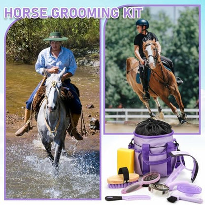 Cunhill 9 Pcs Horse Grooming Kit Tack Room Supplies, Classic, Purple - color: Purple, style: Classic