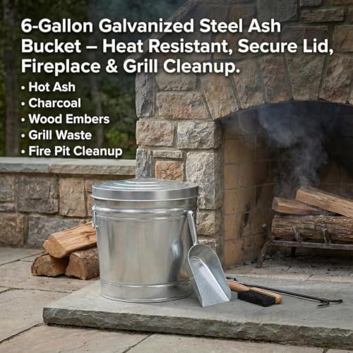6-Gallon Galvanized Steel Storage Can with Lid, Heavy-Duty Metal Trash Can for Outdoor, Indoor Use, Pet Food Container, Bird Seed Storage, Ash Bucket, Rodent Proof, Ideal for Garage, Garden, Patio