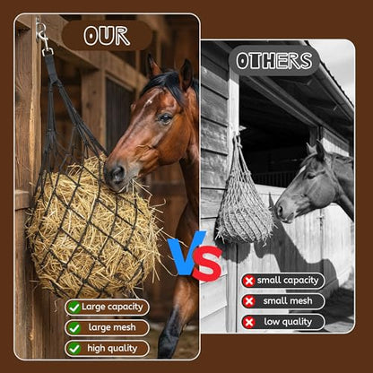 3 Pcs 47" Hay Nets for Horses with Straps & Hooks | Slow Feed Hay Bags for Horses, Hanging Hay Net Feeder, Heavy Duty, For Stall, Fence, Trailer, Goats & Sheep