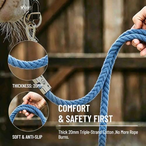 Premium Cotton Lead Rope for Horses & Livestock, Blue - color: Blue