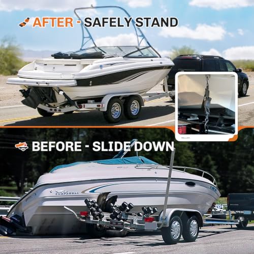 Stainless Steel Boat Trailer Transom Tie Down Straps, 1200 LBS Capacity, 2" x 4' Adjustable Buckle Straps for Boat, Jet Ski & Pontoon, with Quick-Release & Anti-Scratch Hooks - Silver - color: Silver