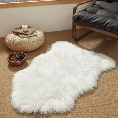 Ashler Faux Fur Rug, White, 2x3 Ft, Machine Washable - color: C-white, size: 2" x 3" (Oval)