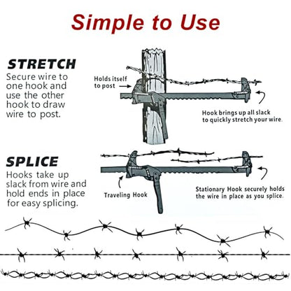 Steel Wire Fence Stretcher Tool, Wire Fence Splicer Repair Tool | Fence Stretcher Splicer, Long Arm Labor Saving Design, All Purpose Wire Fence Stretcher for Barbed & Smooth Wire, Red - color: Red