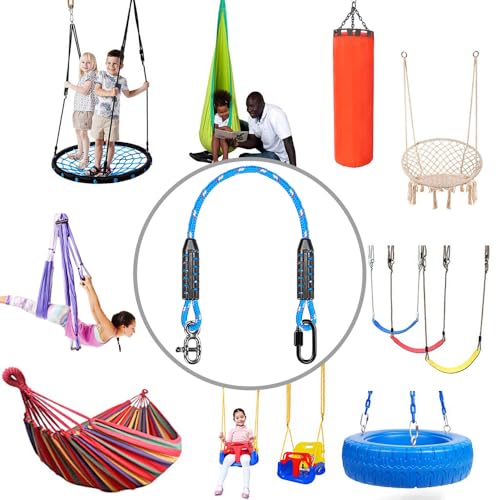 SELEWARE 3ft Tree Swing Rope, Adjustable Hammock Straps Hanging Kit - color: Blue-2 Pack, size: 3ft