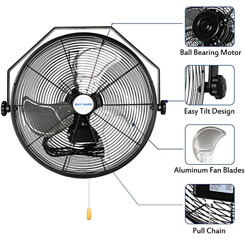 BILT HARD 4600 CFM 20 in. Industrial Wall Mount Fan, 3-Speeds High Velocity Wall Fan with Sealed Motor, Heavy Duty Metal Barn Fans for Garage, Commercial, Greenhouse, Warehouse & Shop Use