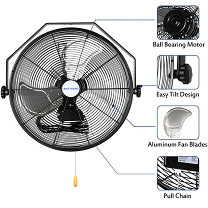 BILT HARD 4600 CFM 20 in. Industrial Wall Mount Fan, 3-Speeds High Velocity Wall Fan with Sealed Motor, Heavy Duty Metal Barn Fans for Garage, Commercial, Greenhouse, Warehouse & Shop Use