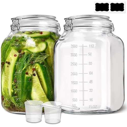 ComSaf Large Square Glass Food Jars 1.1 Gallon 2 Pack for Flour Sugar Rice - size: 1.1 Gal*2-Wide Mouth
