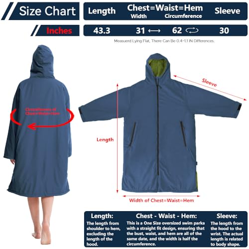 Oksun Waterproof Swim Parka: Windproof Sherpa Fleece Lined Surf Poncho - color: Sherpa Lining, Navy