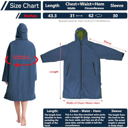 Oksun Waterproof Swim Parka: Windproof Sherpa Fleece Lined Surf Poncho - color: Sherpa Lining, Navy