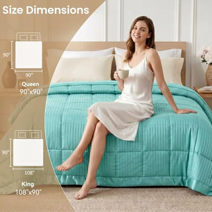 downluxe Queen Size Blanket with Satin Trim, Lightweight Down Alternative Blankets Queen Size for All Season, Machine Washable (Mint Green, 90x90 Inch) - color: Mint Green, size: Queen