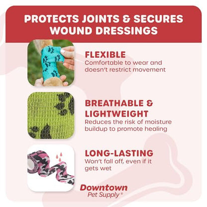 Downtown Pet Supply Cohesive Vet Wrap for Dogs, Self Adhesive Bandages in Bulk, Pet Cat Wound Care, Gauss Bandage for Horses (Variety, Pack of 10)
