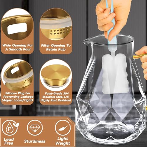 Glass Pitcher, 2.2 Liter Water Pitcher With Lid | Iced Tea Pitcher for Fridge,Carafe With Lid, Glass Water Jug For Juice, Milk, Cold Or Hot Beverages, 2.2 Liter-New - size: 74.7 Ounces