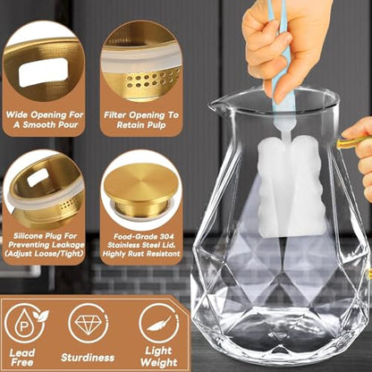 Glass Pitcher, 2.2 Liter Water Pitcher With Lid | Iced Tea Pitcher for Fridge,Carafe With Lid, Glass Water Jug For Juice, Milk, Cold Or Hot Beverages, 2.2 Liter-New - size: 74.7 Ounces