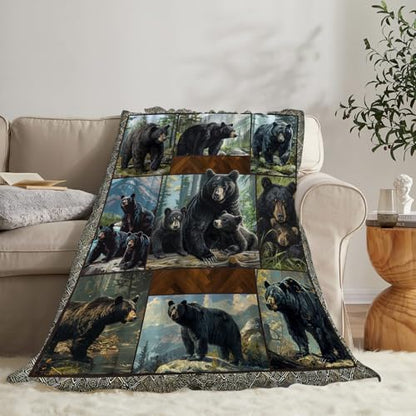 Black Bear Blanket Wild Animal Throw Stuff Gifts for Women Girl 80"X60" - color: Black Bear, size: 80"x60"