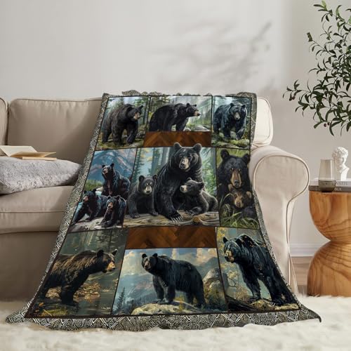Black Bear Blanket Wild Animal Throw Stuff Gifts for Women Girl 60"X50" - color: Black Bear, size: 60"x50"